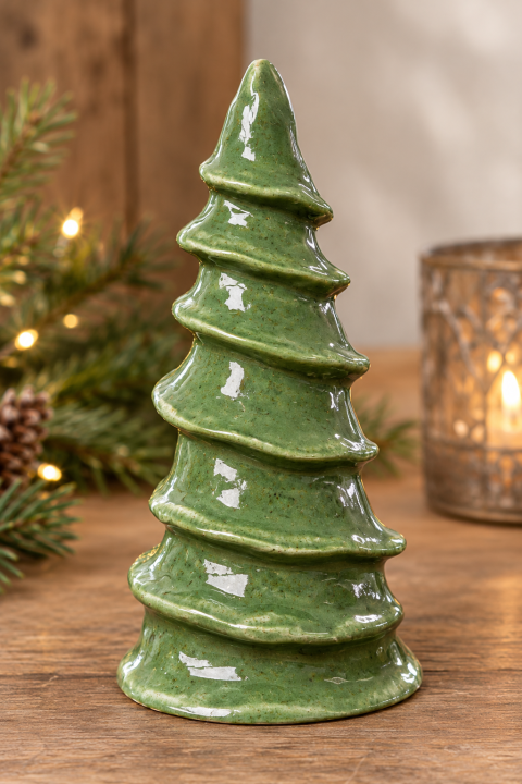 Glanzende groene keramische kerstboom